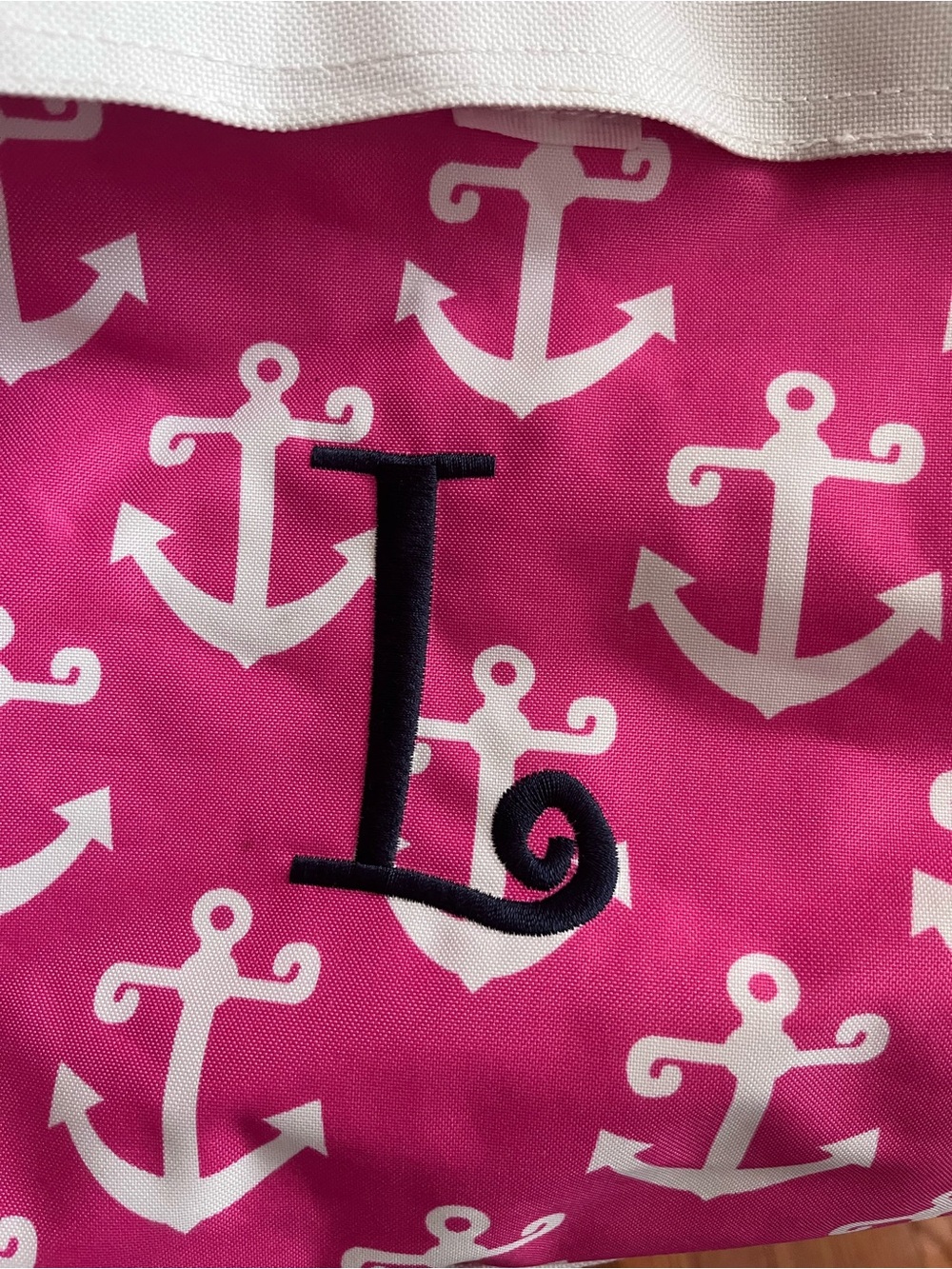 Pink Anchor-Print Weekender Tote Bag, ‘L’ monogram - Picture 3 of 10